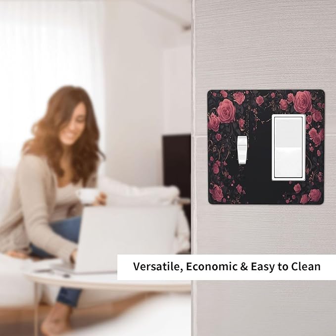 Outlet Covers Dark Background Red Rose Leaf 1 Toggle 1 Rocker Combination Decorative Wall Plate Electrical Switch Plates Light Switch Cover Plate for Bedroom living Room Decor