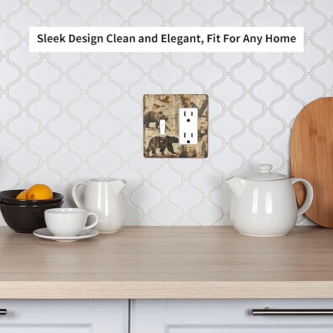 Outlet Covers Vintage Cabin Wildlife Animal Bear Eagle Forest 1 Toggle 1 Rocker Combination Decorative Wall Plate Electrical Switch Plates Light Switch Cover Plate for Farmhouse Bedroom Decor
