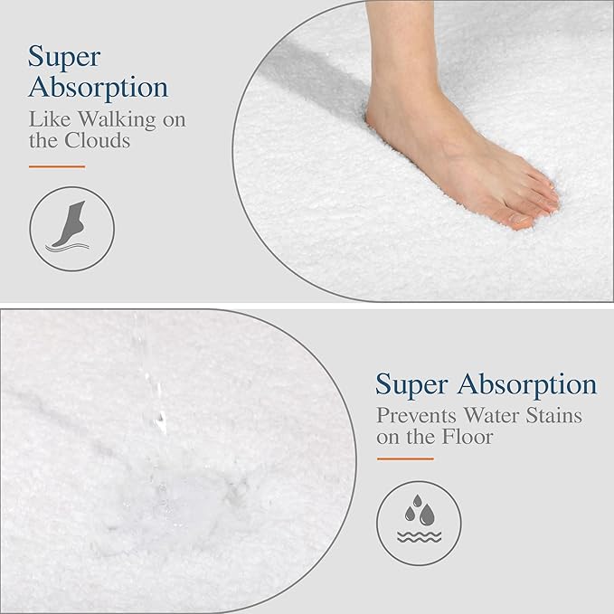 Walensee Non Slip Bath Mat - Soft Microfiber Shaggy Bath Mat (16 x 24, White) Machine Washable and Water Absorbent Thick Plush Shower Rug