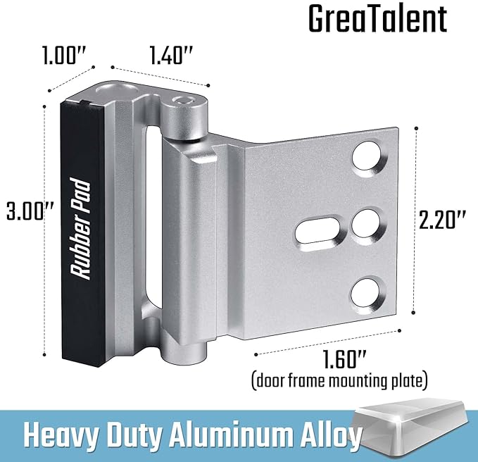3PACK Home Security Door Reinforcement Lock Childproof, Add High Security to Home Prevent Unauthorized Entry, Aluminum Construction Finish, Frame Lock, Silver
