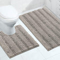 Turquoize Chenille Bathroom Rugs Set Non-Slip Bath Mats for Bathroom Super Absorbent Shaggy Rugs for Tub Shower Toilet Plush Bath Rug Plus U Contour Rug (Oversized: 24" x 36" and 20" x 24" U), Taupe
