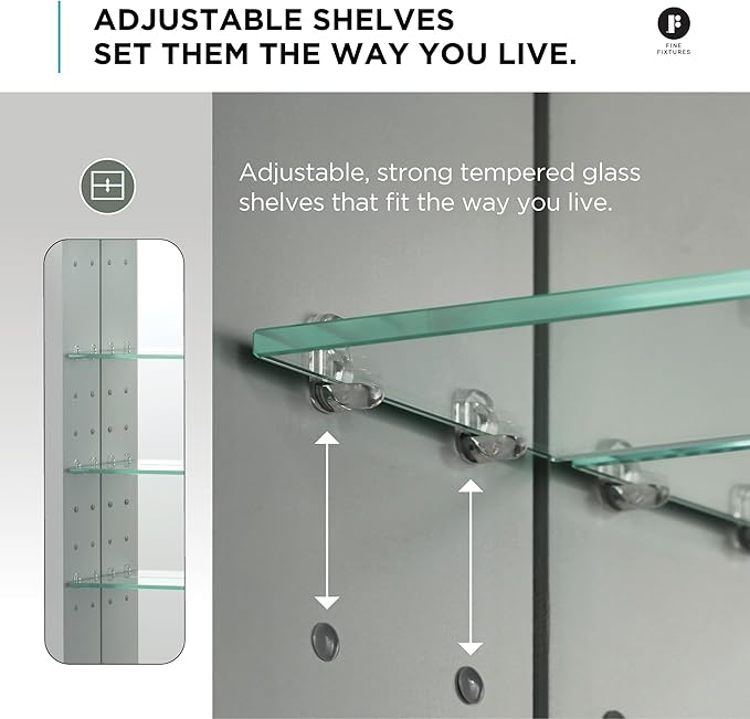 Fine Fixtures Bathroom Medicine Cabinet, Aluminum, Recessed/Surface Mount, 30" x 36", Right/Left Hinged, Mirrored Interior