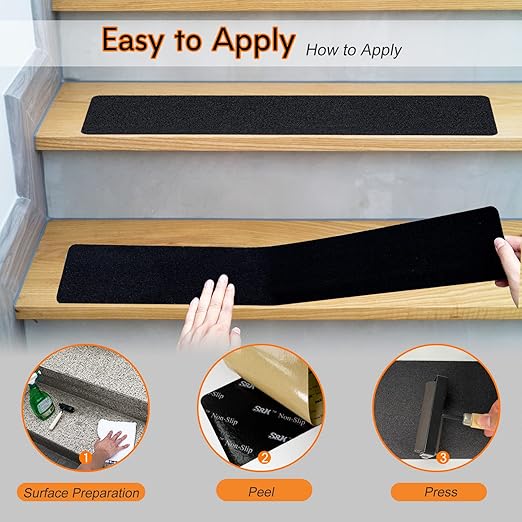 S&X Stair Treads Anti-Slip Tape,6 Inch X 24 Inch,(5-Pack) – Triple Layered Protection – Comfortable Anti-Slip Protection for All Slippery Surfaces – Weather Resistant Heavy Duty Tape