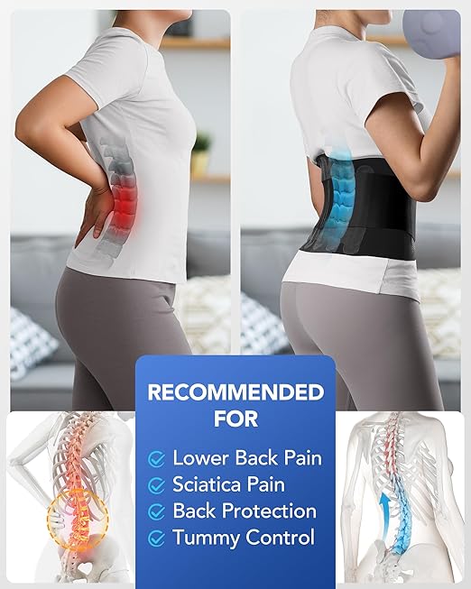 0.5mm Ultra Thin Back Brace for Women Men, 3D Lumbar Pad, Seamless Yoga Fabric, Lightweight Back Brace for Lower Back Pain Relief, Sciatica, Posture, Lifting, Wearg Under Clothes, Black, S