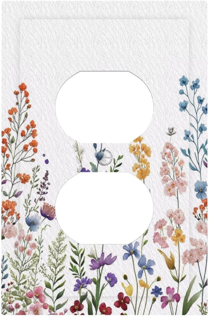 Rustic Wild Floral Vintage Colorful Flowers 1 Gang Duplex Outlet Covers Decorative Single Light Switch Covers Electrical Receptacle Wall Plate Plug Switchplate Faceplate for Bathroom Decor