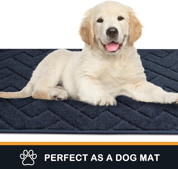 PURRUGS Dirt Trapping Door Mat 32" x 47", Non-Slip Machine Washable Entry Rug, Shoe Scraper, Dog Doormat, Super Absorbent Welcome Mat for Front & Back Door, Muddy Wet Shoes & Paws, Navy Blue