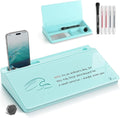 TOWON Small Compact Glass Desktop Whiteboard with Storage – 12 x 7 in Dry Erase Board for Desk, Home Office, School | Includes 5 Markers, Eraser & Holder | Space-Saving Organizer, Aesthetic Aqua Blue