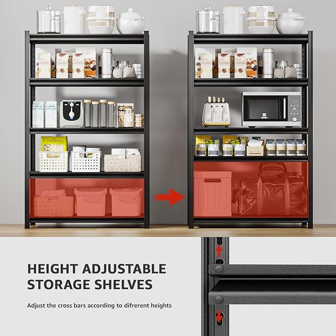 35" W Father&I 5-Shelf Industrial Adjustable Heavy-Dudy Tall Metal Garage Storage Shelves Shelving Units/Steel Wire Rack System (Commercial) for Basement/Shop, 72" H*35" W*15.7" D, Black