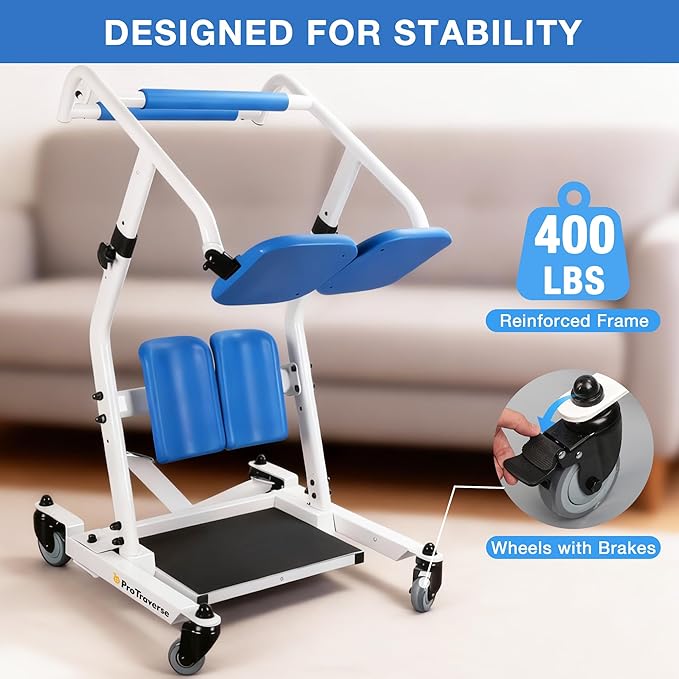Stand Assist Lift – Sit to Stand Patient Transfer Chair for Elderly & Disabled, 400 lbs Capacity Lift Aid with Adjustable Height – Home & Nursing Care Mobility Support,Blue