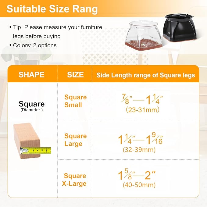 CHUNZEXI 16 Pack Square Chair Leg Floor Protectors for Hardwood Floors, Silicone Felt Covers Pads Caps, Protect Wood Furniture Feet Floors Noise Reduce and Scratch (Square Small & Clear)