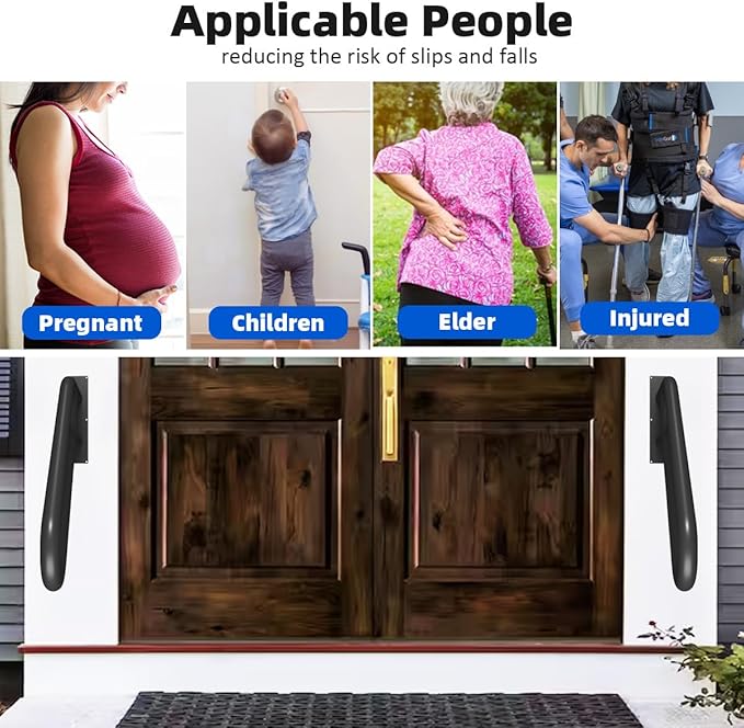 Hand Rails for Outdoor Steps Stair Railing Indoor Rail Metal Heavy Duty Non-Slip 1-3 Step Wall Mount Grab Bars U-Shape Safety Handle Garage Porch Courtyard Doorways (23")