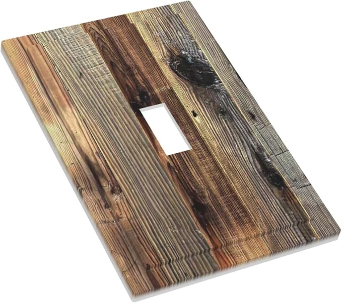 Barn Brown Wood Rustic Weathered Wood Print Decorative Light Switch Cover 1 Gang Single Toggle Device Electrical Faceplate Switchplates Decorator Outlet Wall Plate for Farmhouse Home Decor