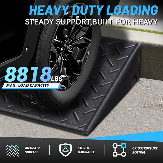 Rubber Curb Ramp, 6" Rise Height 2 Pack, Heavy-Duty 4 T Capacity Threshold Ramps, 19.7" L x 19.7" W Driveway Ramps for Cars, Wheelchairs, Bikes, Motorcycles