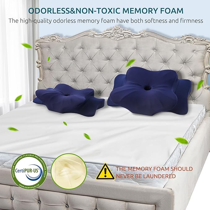 DONAMA Cervical Pillow for Neck and Shoulder,Contour Memory Foam Pillow,Ergonomic Neck Support Pillow for Side Back Stomach Sleepers with Pillowcase-Standard Size