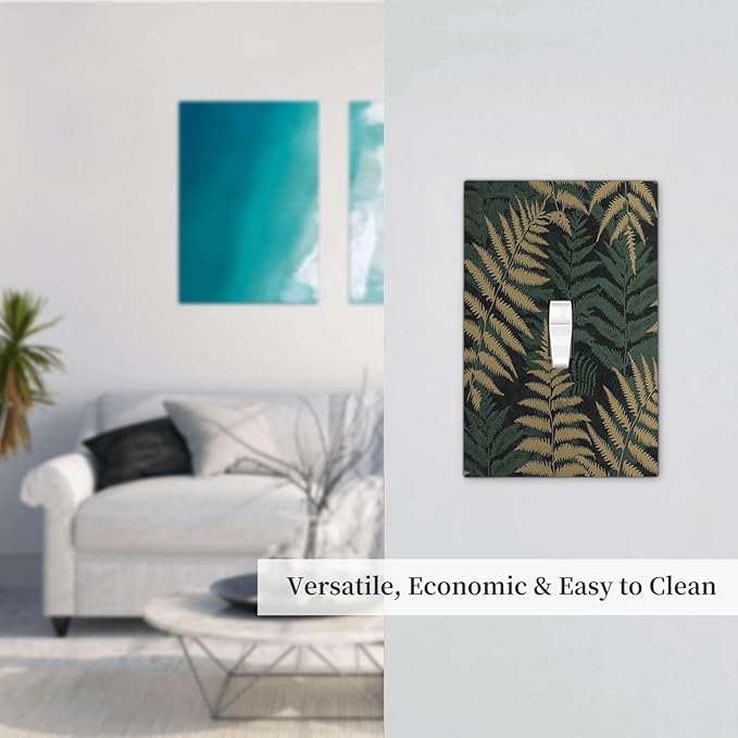 Decorative Light Switch Cover Botanical Fern Green Leaf Forest 1 Gang Single Toggle Device Electrical Faceplate Switchplates Decorator Outlet Wall Plate For Bed Room Home Decor
