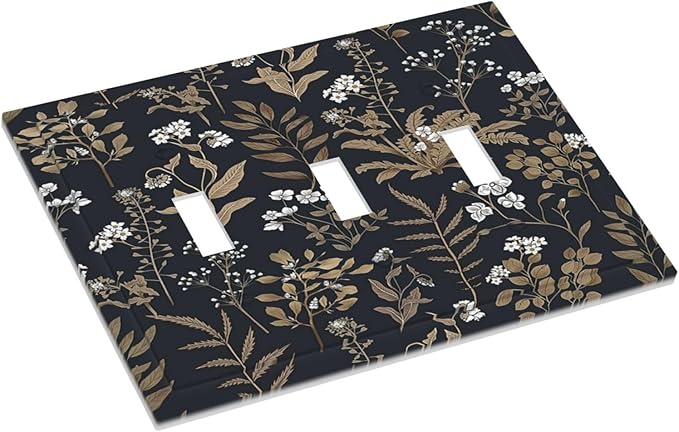 Decorative Switch Plates Vintage Floral Wildflowers Plant 3 Gang Wall Plate Triple Toggle Light Switch Cover Faceplate Electrical Wall Panels for Bathroom Home Decor