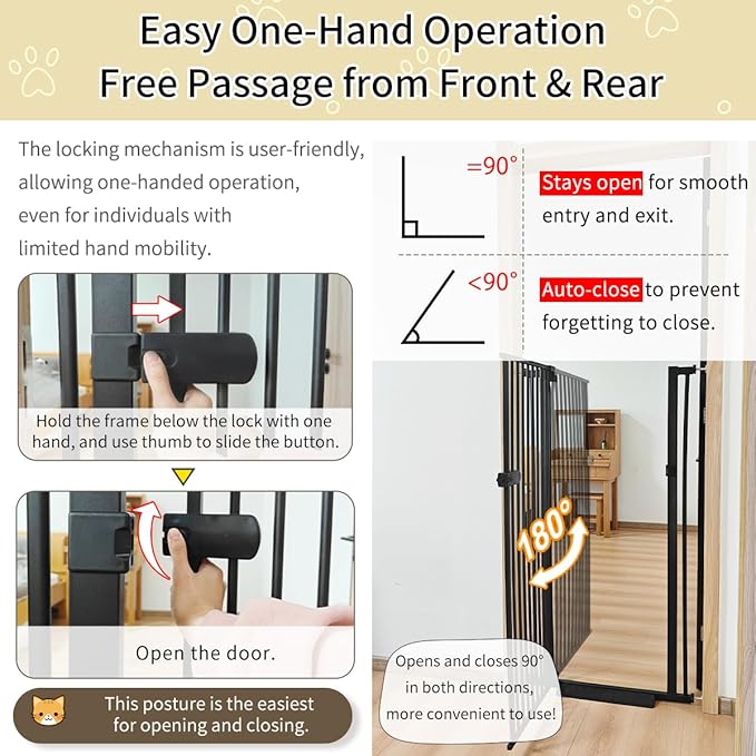 Lumizone Extra Tall Cat Gate 55.12" High Pressure Mounted Extra Wide 2025 New (17 Sizes) 1.37" Gap No Drilling Auto-Close One-Handed Operation Tall Pet Gate for Dogs(Black, 55.12" H x 71.85"-75.97" W)