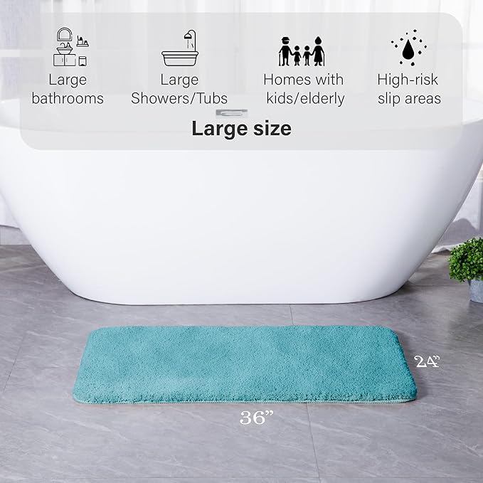 Luxury Quick Dry Non-Slip Bathroom Rugs【24'' x 36'' Blue】 Highly Absorbent Washable and Ultra Soft, Extra Thick Fluffy Bath Mats for Shower/Kitchen/Bathtub Floor
