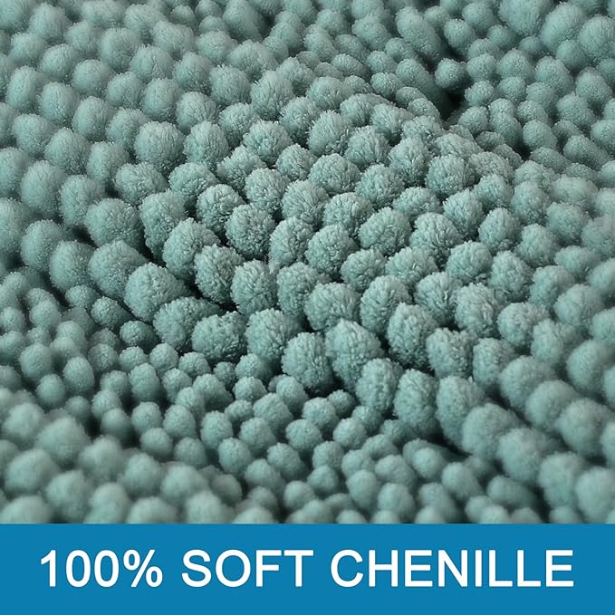H.VERSAILTEX Bathroom Rugs Non Slip Thick Shaggy Chenille Bathroom Rug Mat Set Extra Soft and Absorbent Striped Floor Rugs, 2 Piece, Machine-Washable, Eggshell Blue