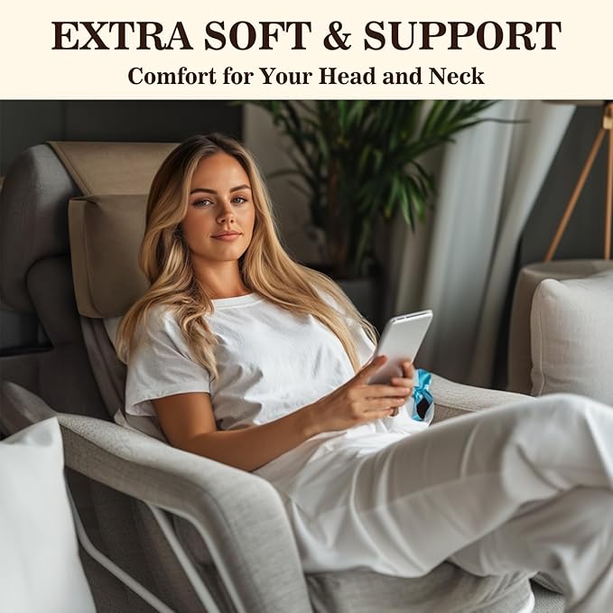 Recliner Headrest Pillow, Adjustable Comfort Neck & Head Support Pillow, Soft Velvet Non-Slip Headrest for Pain Relief & Relaxation, Ideal for Recliner, Couch, Chair, Sofa