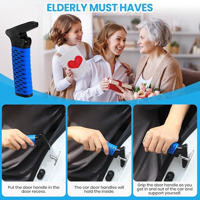 Elderly Car Door Handle Assist Support - Auto Grab Cane for Seniors & Handicapped, Portable Mobility Aids for Getting Out of Car- Blue, 2 Pack