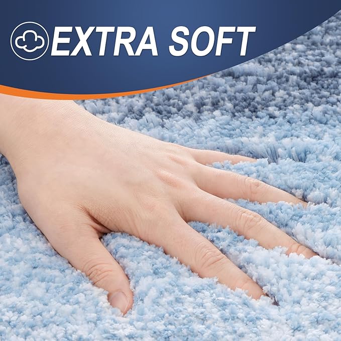 OLANLY Bathroom Rug Set 2 Piece, Soft Absorbent Microfiber Bath Rug Set, Non-Slip, Machine Wash Dry, Plush Shaggy Bath Mats for Bathroom (47"x20"+24"x16", Blue)