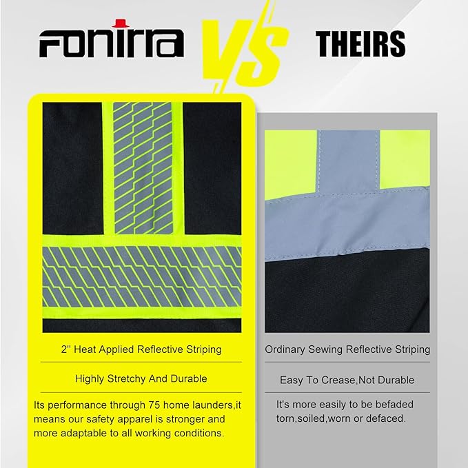 FONIRRA Men's High Visibility Safety ANSI Class 3 Lined Fleece Hoodie Sweatshirt with Black Bottom Jumper Workwear for Men(Black,5XL)