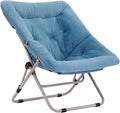 Tiita Comfy Saucer Chair, Soft Faux Fur Oversized Folding Accent Chair, Lounge Lazy Chair for Kids Teens Adults, Metal Frame Moon Chair for Bedroom, Living Room, Dorm Rooms, X-Large, Blue