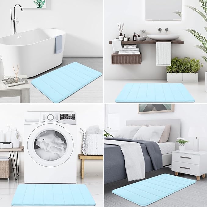 Buganda Memory Foam Bath Mat, 35.4" x 24", Ultra Soft and Non-Slip Bathroom Rugs, Water Absorbent and Machine Washable Bath Rug Runner for Bathroom, Shower, and Tub, Light Blue