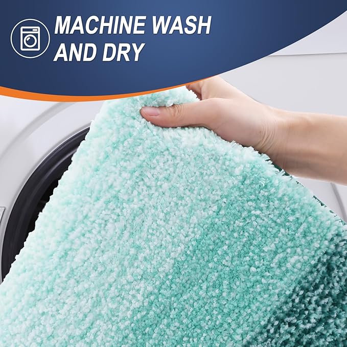 OLANLY Bathroom Rug Set 2 Piece, Soft Absorbent Microfiber Bath Mats and U-Shaped Contour Toilet Rug, Non-Slip, Machine Wash Dry, Plush Shaggy Bath Mats for Bathroom (30"x20"+24"x20", Blackish Green)