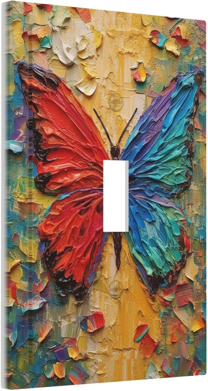 Decorative Light Switch Cover Colorful Butterfly Animal Insects Wall Art Abstract 1 Gang Single Toggle Device Electrical Faceplate Switchplates Decorator Outlet Wall Plate for Bedroom Home