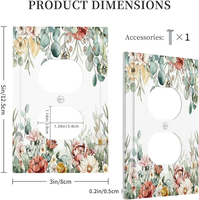 Outlet Covers Vintage Boho Floral Leaves Rustic Sage Botanical 1 Gang Duplex Wall Plate Decorative Switch Plates Electrical Receptacle Faceplate Light Switch Cover for Bedroom Home Decor