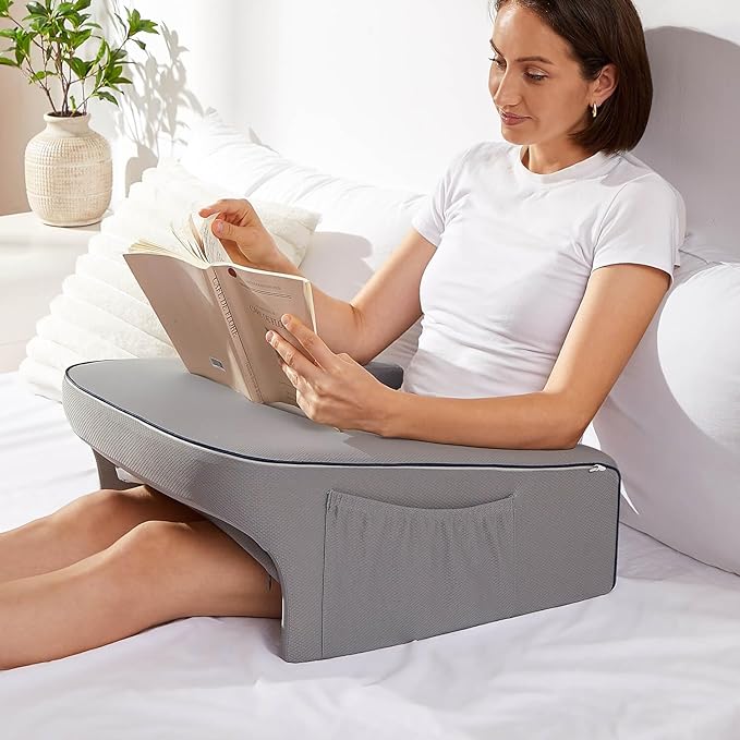Reading Pillow for Bed, Gaming Pillow for Lap, Petite Adults, Teens Arm Rest Pillow, Memory Foam Lap Desk Pillow for Reading, Working, Playing, Crocheting in Bed Couch(Grey)