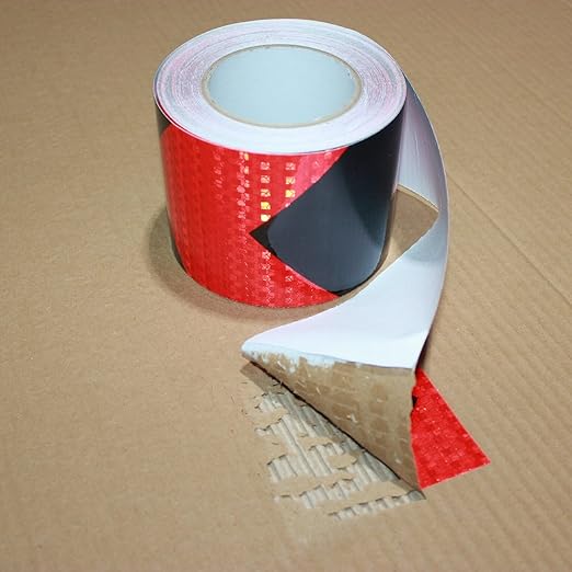 Reflective Tape Red Black 4 inch X 66 feet, Outdoor Waterproof Hazard Conspicuity Warning Industrial Marking Tape