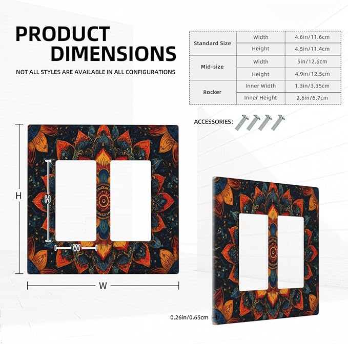 Colorful Oriental Floral Blooming Mandala Flower Outlet Covers Double Rocker Light Switch Covers Decorative 2 Gang Gfci Wall Plate Electrical Receptacle Switchplate Plug Faceplate Bathroom
