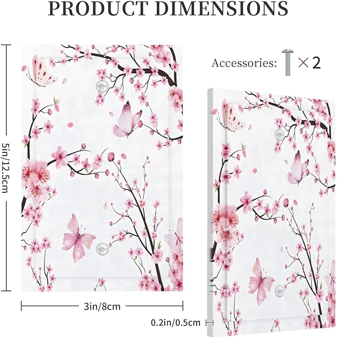 Cherry Floral Watercolor Pink Flowers Butterfly Light Switch Cover Plate 1 Gang No Device Blank Electrical Wall Plates Faceplate Decorative Switch Plate for Bed Room Living Room Decor