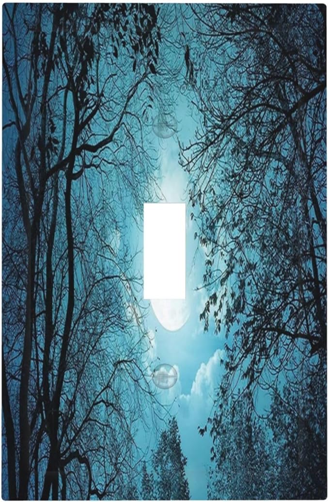 Light Switch Cover Teal Full Moon Forest 1 Gang Wall Plate Cover Turquoise Single Toggle Outlet Covers Decorative Switchplate Electrical Faceplate for Bathroom Bedroom Decor