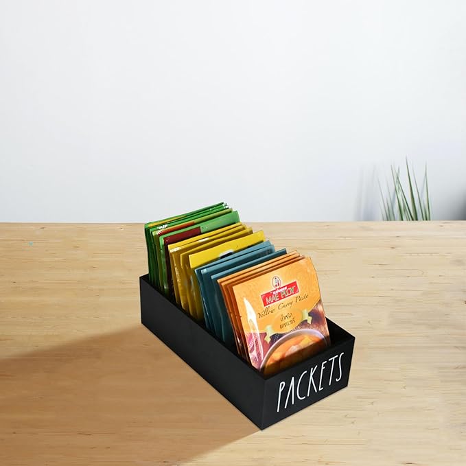 CHONIC Seasoning Packet Organizer, Pantry Organizer, Food Packet Storage Organizers, Modern Farmhouse Kitchen Organization Bins for Food Mixes, Spices, Gravy, Taco, and Dressings Packets (Black)