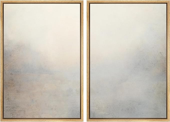 MUDECOR Framed Canvas Print Wall Art Soft Gradient Abstract Misty Landscape Illustrations Modern Art Decorative Bohemian Colorful Chic for Living Room, Bedroom, Office - 16"x24"x2 Natural