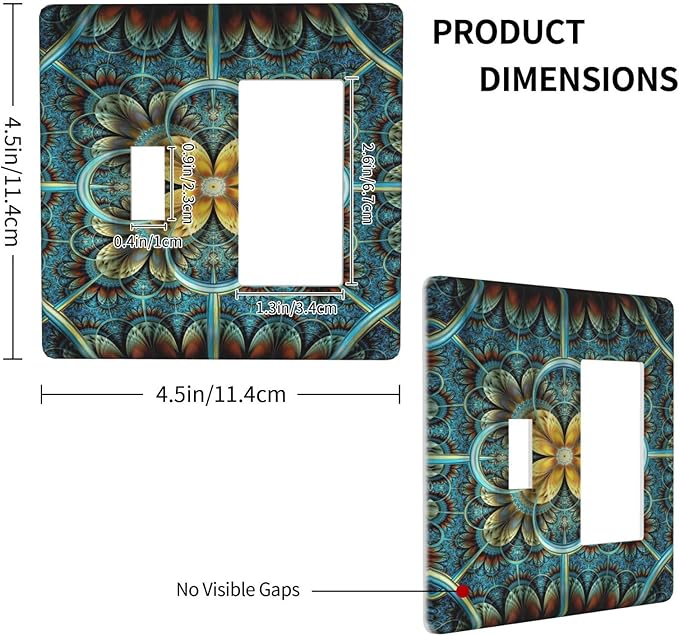 Light Switch Cover Boho Fractal Mandala 2 Gang Toggle Rocker Combo Wall Plates Bohemia Decorative Switch Plates and Outlet Covers Receptacle Cover for Bathroom Bedroom Decor