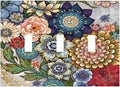 Boho Floral Colorful Floral Multi Color Flower Decorative Switch Plates 3 Gang Wall Plate Triple Toggle Light Switch Cover Faceplate Electrical Wall Panels for Bedroom Living Room Home Decor