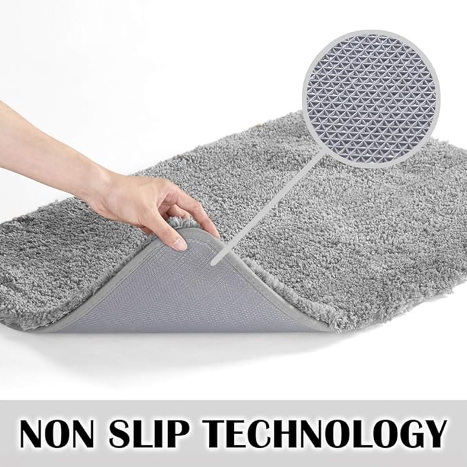 Suchtale Large Extra Soft Bath Mat - 24 x 60, Grey, Machine Washable Microfiber Shaggy Non Slip Luxury Bathroom Floor Mat