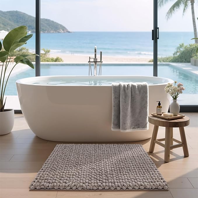 LUMI Luxury Bathroom Rug, Ultra Soft Quick Dry Bath Mat, Non-Slip Absorbent Thick Chenille Bath Rug, Cozy Braid Design Floor Mat for Bathtub, Sink, Laundry, Bedroom, Beige, 24"x43"