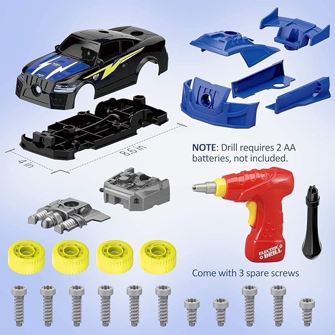 Coogam Take Apart Racing Car with Electric Screwdriver Tool, Fine Motor Skill Toy Car Construction Set STEM Building Learning Game with Light and Sound Gifts for Year Old Boys and Girls