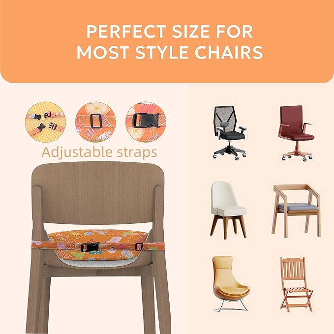Toddler Booster Seat for Dining Table,Portable Kids Booster Seat - Adjustable, Non-Slip, Lightweight & Easy to Clean(Orange)