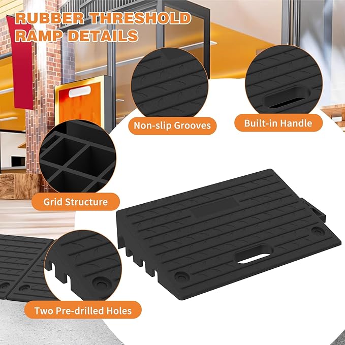 3.9" Rise Rubber Threshold ramp for Doorway/Cars, Step/Stair Rubber ramp with with Non-Slip Surface for wheelchairs/Curb/shed, 2200Pounds Load Capacity.