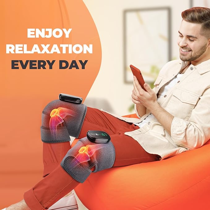 YUANBO Cordless Heated Knee Massager, 3-in-1 Massager for Elbow Shoulder Wrap with 3 Vibration & Heating Modes