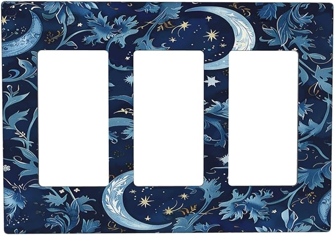 Light Switch Covers Vintage Moon And Flowers Decor Floral William Morris 3 Gang Rocker Electrical GFCI Decorative Triple Outlet Wall Plate Cover Switchplate for Bedroom Kids room Decor