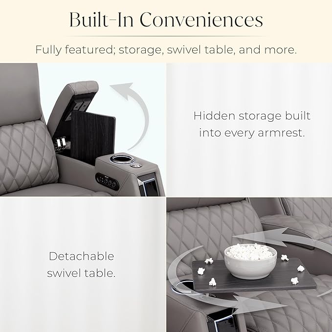 Seatcraft Apex Zero-Gravity CoolZero Italian Leather Home Theater Seating, Powered Headrest, Powered Lumbar, Powered Recline, Row of 3, Gray