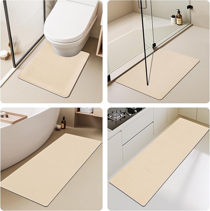 Bathroom Mat Quick Dry, Bathroom Rugs Non Slip Washable Thin Absorbent Bath Mat Fits Under Door Bathroom Floor Mat Perfect for Bath, Shower, or Sink 24"x36" Beige